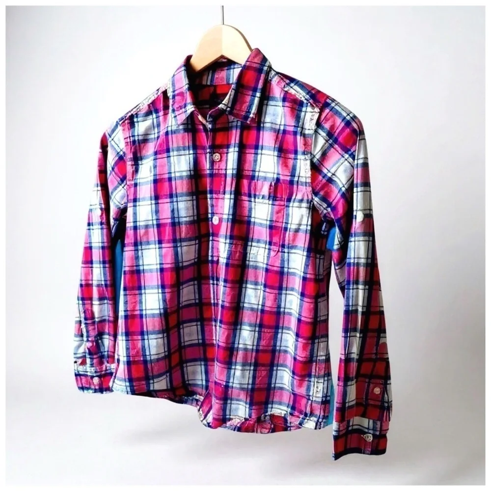 The Childrens Place Plaid Button-Down Shirt. Red, Pink, Blue, Gray. 10/12​​​
